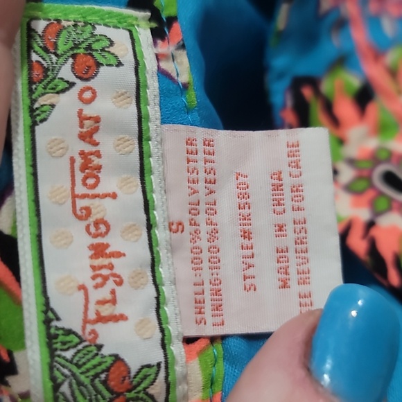 flying tomato Floral Patterned flowy skater mini Skirt - turquoise coral lime S - Picture 5 of 6